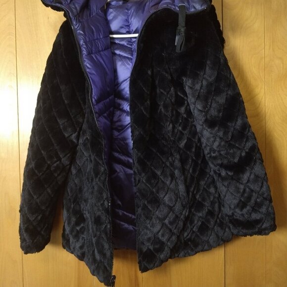 Steve Madden Women's Medium? Reversible Black/Purple Puffer Jacket Hooded READ - Picture 4 of 7